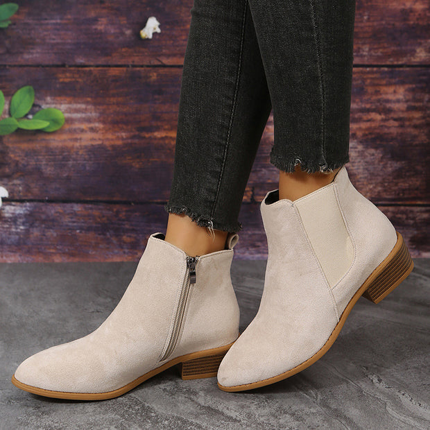 Pointed Suede Elastic Band, Thick Heel Casual Single Shoes For Women