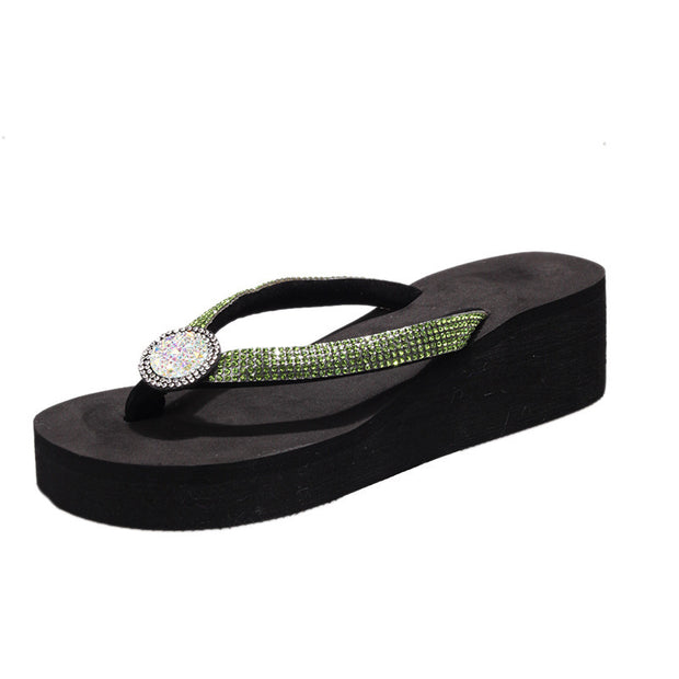 Summer Fashion Rhinestone Platform Wedge Slippers