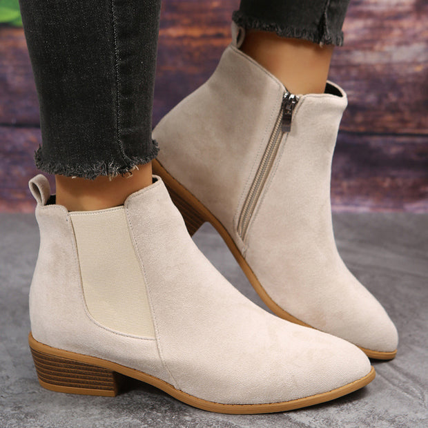 Pointed Suede Elastic Band, Thick Heel Casual Single Shoes For Women