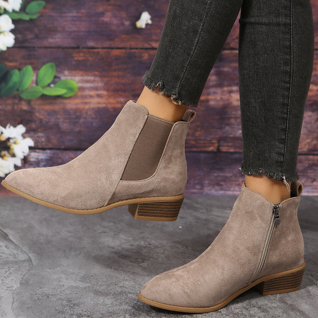 Pointed Suede Elastic Band, Thick Heel Casual Single Shoes For Women