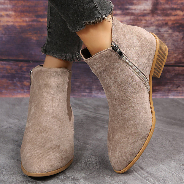 Pointed Suede Elastic Band, Thick Heel Casual Single Shoes For Women