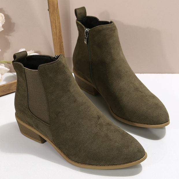 Pointed Suede Elastic Band, Thick Heel Casual Single Shoes For Women