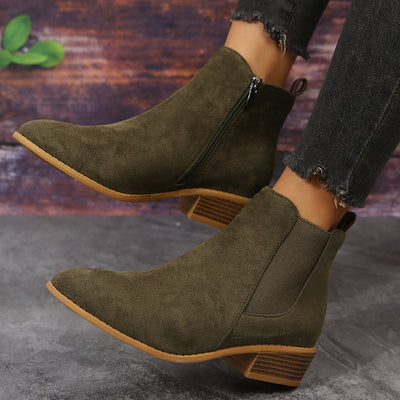 Pointed Suede Elastic Band, Thick Heel Casual Single Shoes For Women