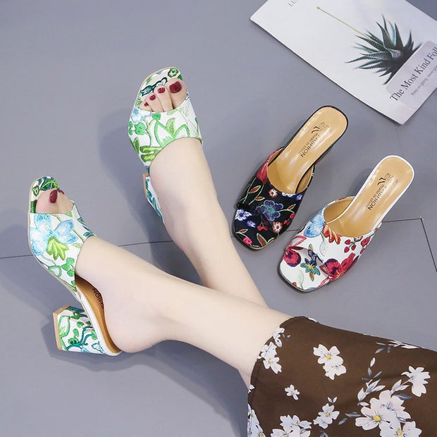 Women's Casual Outdoor Chunky Heel Printed Slippers