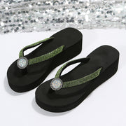 Summer Fashion Rhinestone Platform Wedge Slippers