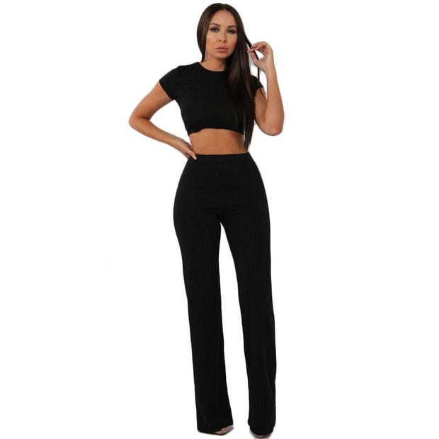 Casual New Sexy Twopiece Tshirt Wideleg Pants