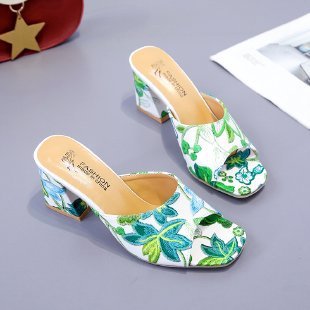 Women's Casual Outdoor Chunky Heel Printed Slippers